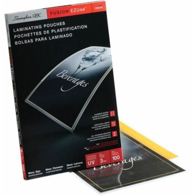 GBC EZUse Thermal Laminating Pouches 3Mil Menu Size 11.5" x 17.5" - 100 Pack - Sheet Size Supported: Menu 11.50" (292.10 mm) Width x 17.50" (444.50 mm) Length x 3 mil (0.08 mm) Thickness - for Laminator, Document - UV Resistant, Fade Resistant, Discoloration Resistant, Alignment Guide - 100 / Pack DIRECTIONAL ARROWS & MIL SIZE 