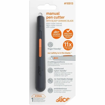 Slice - Coupeur de stylo manuel, boîte de 12 - hauteur de 0,68 po (17,27 mm) x largeur de 0,68 po (17,27 mm) x longueur de 5,26 po (133,60 mm) - Ambidextre, Résistants, Manche, Trou pour cordon, Résistant à la rouille, Non-conducteur, Non-magnétique, Portable, Confortable,  MANUEL à 3 POSITIONS 