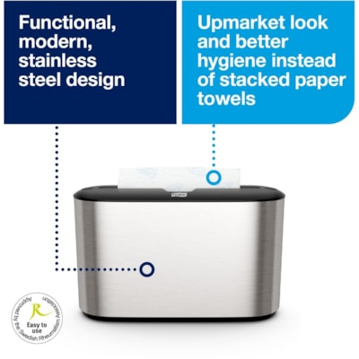 TORK - Distributeur de serviettes en papier Xpress - Dispenser Sans tâches Enchevêtré - hauteur de 7,90 po (200,66 mm) x largeur de 12,70 po (322,58 mm) x profondeur de 4,60 po (116,84 mm) - Plastique, Métal - Compacte, Verrouillable - 1 chaque COUNTERTOP MULTIFOLD SILVER DISPENSER