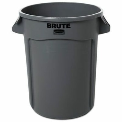 Rubbermaid Commercial 2632 32 Gallon BRUTE Container - 121.13 L Capacity - Round - Crack Resistant, Crush Resistant, Fade Resistant, Warp Resistant, UV Resistant, Dent Resistant, Chemical Resistant - 27.8" (706.12 mm) Height x 21.9" (556.26 mm) Width x 21.9" (556.26 mm) Diameter - Plastic - Gray - 6 W/O LID  GREY 