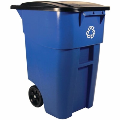 Rubbermaid - Corbeille à papier BRUTE - 189,27 L Capacité - Rectangulaire - Robuste, Roulettes - Plastique - Bleu - 1 chaque CONTENANT AVEC COUVERCLE 
