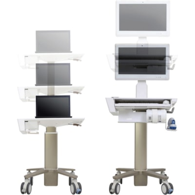 Ergotron CareFit Slim Laptop Cart - 12 lb (5443.11 g) Capacity - 4 Casters - 4" (101.60 mm) Caster Size - Plastic, Zinc Plated Steel, Aluminum - White, Warm Gray - 17.3" Screen Supported im Medical Laptop Cart  non-po wered - White  Warm