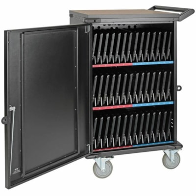 Tripp Lite series CSC42AC 42-Device AC Charging Station Cart, Black - 3 Shelf - Steel, Wood - 26" (661.42 mm) Width x 28.8" (732.54 mm) Depth x 43.1" (1093.47 mm) Height - Steel Frame - Black - For 42 Devices  AC Mobile Charging Cart - Lap tops and Chromebooks