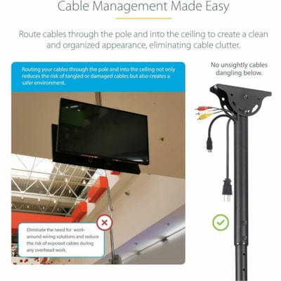 StarTech.com Dual TV Ceiling Mount, Back-to-Back Hanging Dual Screen VESA Pole Mount for 32"-75" TVs - Height Adjustable Telescopic Pole - Adjustable back-to-back dual TV ceiling mount w/ telescopic pole for large VESA mount displays/curved TVs up to 75in (110lb) per screen - Swivel/rotate/tilt - Wo  MNT 