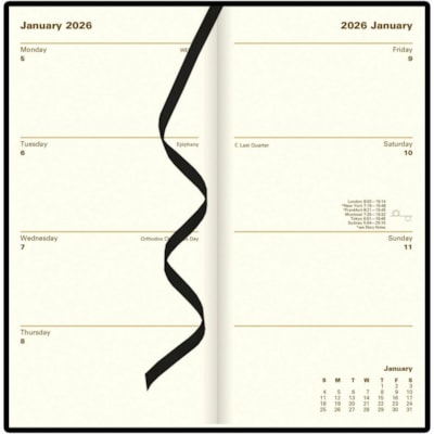 Letts 2026 Signature 12-Month Weekly/Monthly Pocket Planner - January to December - 6-5/8" x 3-1/4" - Black - English - Pocket - Julian Dates - Weekly, Monthly, Yearly - 12 Month - January 2026 to December 2026 - 1 Week Double Page Layout - 3 1/4" (82.55 mm) x 6 5/8" (168.28 mm) Sheet Size - Black -  