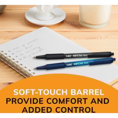 BIC Soft Feel Black Retractable Ballpoint Pens, Medium Point (1.0mm), 12-Count Pack, Black Pens With Soft-Touch Comfort Grip - 1 mm (0.04") Medium Pen Point - Retractable - Black Ink - 12 / Box BIC DISPOSABLE SOFT FEEL 