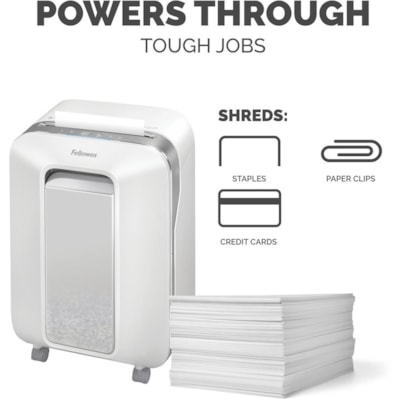 Fellowes Powershred LX200 100% Jam Proof Micro-cut Shredder - Continuous Shredder - Micro Cut - 12 Per Pass - for shredding Paper, Paper Clip, Credit Card, Staples, Junk Mail - 0.2" (3.97 mm) x 0.5" (12.70 mm) Shred Size - P-4 - 10 Minute Run Time - 15 Minute Cool Down Time - 22.71 L Wastebin Capaci P4. 9" THROAT. 5.8 GAL 10MIN ON/15MIN OFF.1080' T/PUT