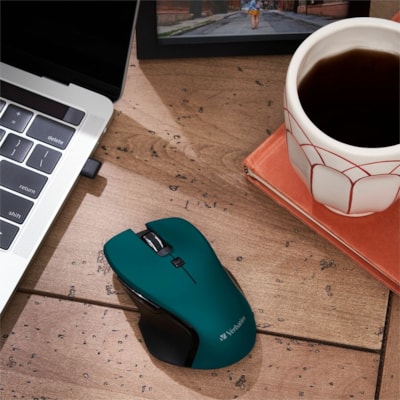Verbatim USB-C(tm) Wireless Blue LED Mouse - Teal - Blue LED/Optical - Wireless - Radio Frequency - 2.40 GHz - Teal - USB Type C - 1600 dpi - 6 Button(s) - 1 Each USB-C 