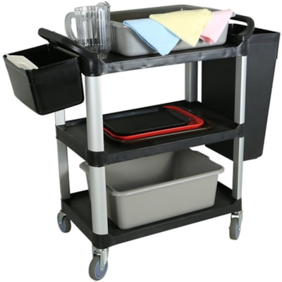 Globe Utility Cart Small Black - 200 lb (90718.47 g) Capacity - 33" (838.20 mm) Length x 17" (431.80 mm) Width x 37" (939.80 mm) Height - Black - 1 Each ACCOMODATES UP TO 200LBS 