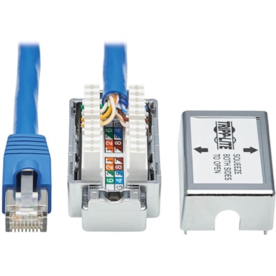 Tripp Lite series Cat6a Junction Box Cable Assembly, 18 in., Blue - 1.5 ft (0.46 m) Category 6a Network Cable for Network Device, Surveillance Camera, Wallplate, Access Point - First End: 1 x RJ-45 Network - Male - Second End: 1 x 110 Punchdown Block - 10 Gbit/s - Patch Cable - Shielding - Gold Plat bly - Surface Mount  Shielded  PoE+  RJ45/110 Punc