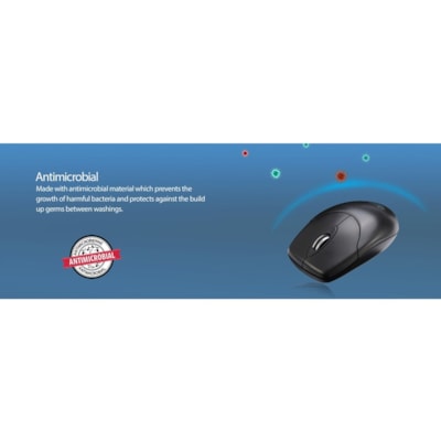 Adesso Antimicrobial Wireless Desktop Mouse - Optical - Wireless - 30 ft (9144 mm) - Radio Frequency - 2.40 GHz - Black - USB Type A - 1200 dpi - Scroll Wheel - 3 Button(s) - Symmetrical - 2 x AAA Battery Supported  MOUSE 