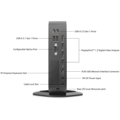 HP t530 Tower Thin Client G-Series GX-215JJ Dual-core (2 Core) 1.50 GHz - AMD Chip - 8 GB RAM DDR4 SDRAM - 128 GB SSD Radeon R2E Graphics - Gigabit Ethernet - Windows 10 IoT Enterprise 64-bit - IEEE 802.11a/b/g/n/ac - DisplayPort - Network (RJ-45) - 6 Total USB Port(s) - 2 USB 2.0 Port(s) - USB Type  