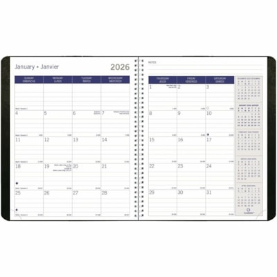 Blueline 2026 DuraGlobe 14-Month Monthly Planner - December to January - 8-7/8" x 7-1/8" - Black - Bilingual - Monthly - 14 Month - December 2025 to January 2027 - 7:00 AM to 6:00 PM - Hourly - 1 Month Double Page Layout - 7 1/8" (180.98 mm) x 8 7/8" (225.43 mm) Sheet Size - Twin Wire - Black - Pape  