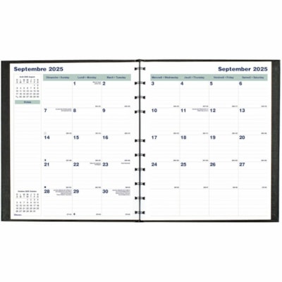Blueline 2026 MiracleBind CoilPro 16-Month Monthly Planner - September to December - 11" x 9-1/16" - Black - Bilingual - 16 Month - September 2025 to December 2026 - 1 Month Double Page Layout - 9 1/16" (230.12 mm) x 11" (279.40 mm) Sheet Size - Twin Wire - Black - Paper - Note Page, Repositionable,  