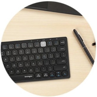 Kensington Multi-Device Dual Wireless Compact Keyboard - Wireless Connectivity - Bluetooth/RF - 2.40 GHz - USB Interface - Multimedia Hot Key(s) - Computer, Tablet, Smartphone - Windows, Mac OS, iOS, ChromeOS - Scissors Keyswitch - AAA Battery Size Supported - Black pact Keyboard - Black 