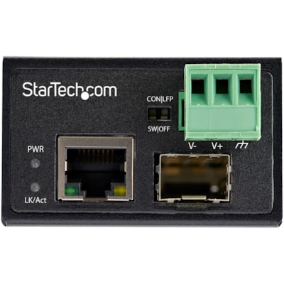 StarTech.com Industrial Fiber to Ethernet Media Converter - 100Mbps SFP to RJ45/CAT6 SM/MM - Fiber to Copper Network - IP-30 12V Input - Fiber to Ethernet Media Converter extends networks & converts optical fiber to RJ45 Copper/CAT6 - Industrial Hardened -40 to 75C temp - 100Mbps - Open SFP - 12V-56 ter extends networks & convert s optical fiber to R