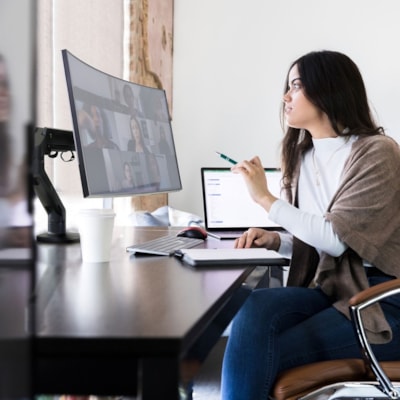 Ergotron Desk Mount for Monitor, Curved Screen Display - Matte Black - 1 Display(s) Supported - 49" Screen Support - 42 lb (19050.88 g) Load Capacity - 75 x 75, 100 x 100, 200 x 100, 200 x 200 MBK 