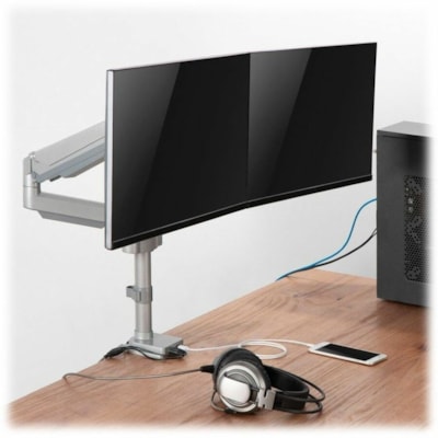 Tripp Lite series Flex-Arm DDR1732DAL Desk Mount for Monitor, HDTV, Workstation, TV, Flat Panel Display - Silver - Height Adjustable - 2 Display(s) Supported - 32" Screen Support - 19.84 lb (9000 g) Load Capacity - 75 x 75, 100 x 100 - Rugged - Steel, Aluminum  ACCS 