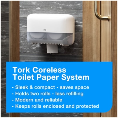 TORK Advanced Coreless High Capacity Bath Tissue - 2 Ply4" (101.60 mm) Length - 1000 Sheets/Roll - 4.75" (120.65 mm) Roll Diameter - White - 36 / Carton 2-PLY WHT 1000-SHT CORELESS 