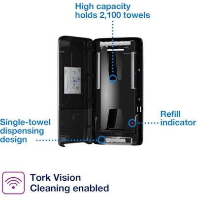 TORK PeakServe Continuous Paper Hand Towel Dispenser Black H5 - 2100 x Towel - 28.74" (730 mm) Height x 14.57" (370.08 mm) Width x 4" (101.60 mm) Depth - Plastic - Black - 1 / Carton CONTINUOUS HAND TWL DISPR BLK DISPENSER