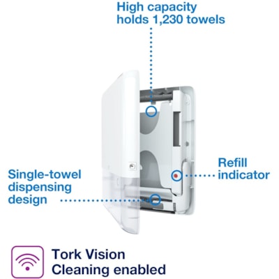 TORK PeakServe Mini Continuous Hand Towel Dispenser White - 1230 x Towel - 19.30" (490.22 mm) Height x 14.40" (365.76 mm) Width x 4" (101.60 mm) Depth - Plastic - White - 1 / Box HAND TOWEL DISPENSER ABS WHT 