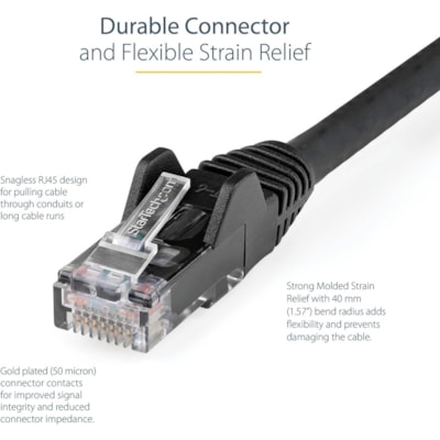 StarTech.com 3m(10ft) CAT6 Ethernet Cable, LSZH (Low Smoke Zero Halogen) 10 GbE Snagless 100W PoE UTP RJ45 Black Network Patch Cord, ETL - 10ft/3m Black LSZH CAT6 Ethernet Cable - 10GbE Multi Gigabit 1/2.5/5Gbps/10Gbps to 55m - 100W PoE++ - ANSI/TIA-568-2.D Category 6 - 24 AWG stranded 100% copper w et Cable - 10GbE Multi Gigabit  1/2.5/5Gbps/10Gbps