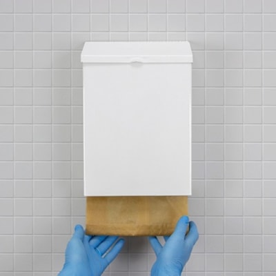 Hospeco Waste Receptacle, White (ND-1W) - Wall Mountable, Hinged - 4" (101.60 mm) Height x 11" (279.40 mm) Width x 8" (203.20 mm) Depth - Metal - White - 1 Each WHITE METAL  SURFACE MOUNTED 