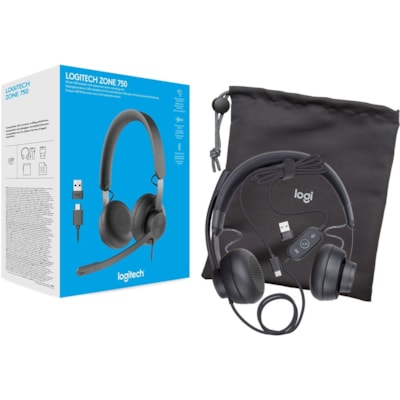 Logitech Zone 750 Wired On-Ear Headset with advanced noise-canceling microphone, simple USB-C and included USB-A adapter, plug-and-play compatibility for all devices - Stereo - USB Type C - Wired - 32 Ohm - 20 Hz to 16 kHz - Over-the-ear - Binaural - Ear-cup - 6.2 ft Cable - Uni-directional, Omni-di  