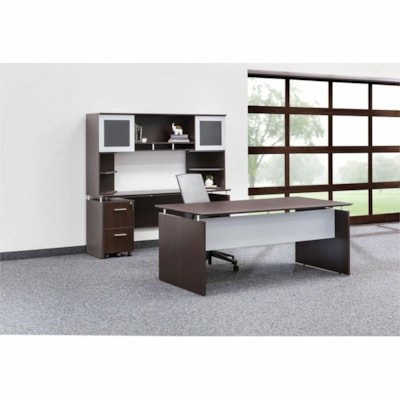 Safco - Étagère de bureau Medina, moka, 63 po x 15 po x 18 1/4 po - 2 Porte(s) - 4 Étagère(s) - Biseauté Bord - Tissu: Panneau de fibres à densité moyenne (MDF), Stratifié - Finition: Moka MOKA 