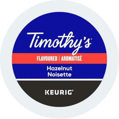 Timothy's K-Cup Hazelnut Flavoured Medium Roast Coffee - Compatible with Keurig K-Cup Brewer - Medium - Per Pod - 24 / Box  