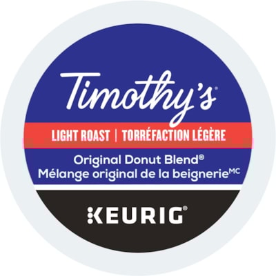 Timothy's K-Cup Original Donut Blend Coffee - Compatible with Keurig K-Cup Brewer - Light - Per Pod - K-Cup - 24 / Box LIGHT ROAST 