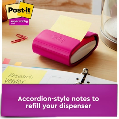 Post-it® Super Sticky Dispenser Notes - Canary Yellow - 3" (76.20 mm) Flag/Note Width x 3" (76.20 mm) Flag/Note Length - Square - Canary Yellow - Paper - Pop-up, Recyclable, Adhesive - 18 / Pack 90 SHEETS/PAD CABINET PACK 