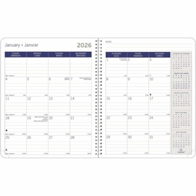 Blueline 2026 Joyful DuraGlobe 14-Month Monthly Planner - December to January - 8-7/8" x 7-1/8" - Red - Bilingual - Monthly - 14 Month - December 2025 to January 2027 - 1 Month Double Page Layout - 7 1/8" (180.98 mm) x 8 7/8" (225.43 mm) Sheet Size - Twin Wire - Red - Bamboo Fiber, Paper - Bilingual  
