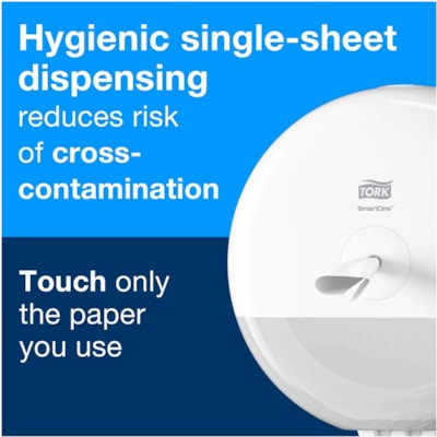 TORK SmartOne Mini Toilet Paper Roll Dispenser White T9 - 8.62" (218.95 mm) Height x 8.62" (218.95 mm) Width x 6.14" (155.96 mm) Depth - Plastic - White - Hygienic, Long Lasting, Refillable - 1 Pack TOILET ROLL DISPENSER P/E WHT DISPENSER