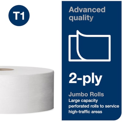 TORK Jumbo Toilet Paper Roll White T1 - 2 Ply - 10" (254 mm) Roll Diameter - 2.34" (59.44 mm) Core - White - Fiber, Paper - 6 Roll 3 5/9" X 1600' WHITE 