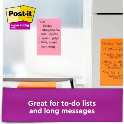 Post-it® Super Sticky Notes - Supernova Neons Color Collection - 4" (101.60 mm) Flag/Note Width x 6" (152.40 mm) Flag/Note Length - Rectangle - 45 Sheets per Pad - Blue, Green, Pink, Lilac - Sticky - 24 / Pack 45 SHTS/SPRNOVA NEONS COLLECTN 
