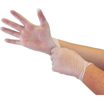 Globe Disposable Vinyl Gloves Clear Large 100/box - 4 mil (0.10 mm) Thickness x 9.06" (230.12 mm) Glove Length - Chemical Protection - Large Size - For Right/Left Hand - Clear - Latex-free, Water Proof, Allergen-free, Durable, BPA-free - For Food, Beauty Salon, General Purpose, Industrial, Painting, POWDER FREE  4 MIL BOX OF 100
