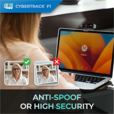 Adesso - Webcam CyberTrack F1 - 2,1 Mégapixels - 30 fps - USB 2.0 - 1 chaque - 1920 x 1080 Vidéo - CMOS Capteur - Focale fixe - 120° Angle - Microphone - Pour Moniteur, Ordinateur portable, Téléviseur - Windows 10 NDOWS HELLO FACE RECOGNITION B UILD-IN ADJUSTABLE F