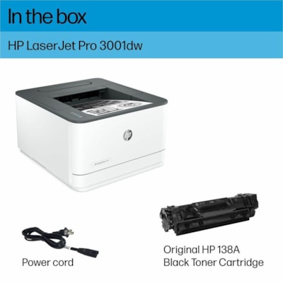 HP LaserJet Pro 3000 3001dw Desktop Wireless Laser Printer - Monochrome - 35 ppm Mono - 1200 x 1200 dpi Print - Automatic Duplex Print - 250 Sheets Input - Ethernet - Wireless LAN - HP Smart App, Apple AirPrint, Mopria, Wi-Fi Direct - 50000 Pages Duty Cycle - Plain Paper Print - Fast Ethernet - USB  