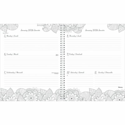 Blueline 2026 DoodlePlan 12-Month Weekly/Monthly Planner - January to December - 11" x 8-1/2" - Botanica - Bilingual - Weekly, Monthly - 12 Month - January 2026 to December 2026 - 1 Week Double Page Layout - Letter - 8 1/2" (215.90 mm) x 11" (279.40 mm) Sheet Size - Twin Wire - Paper - Poly Cover -   