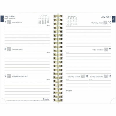 Blueline Essential Planner - Academic - Weekly, Monthly - 13 Month - July to July - Twin Wire - Navy, Gold - Foil - Translucent Cover - 8" (203.20 mm) Height x 5" (127 mm) Width - Bilingual, Monthly Planner, Ruled Planning Space, Reminder Section, Notes Area, Periodic Table, Multiplication Table, Me  