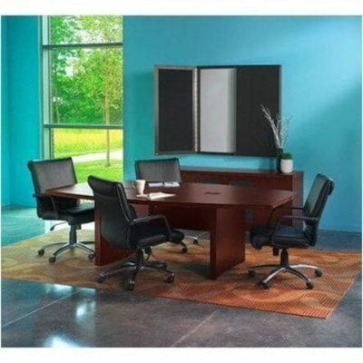 Safco Aberdeen 72" Boat-Shaped Conference Table, Mocha - Material: Medium Density Fiberboard (MDF), Laminate, Wood - Finish: Mocha, Laminate - Durable, Cable Management, Grommet, Modesty Panel, Abrasion Resistant, Stain Resistant - For Conference Table MAYLINE GROUP MOCHA