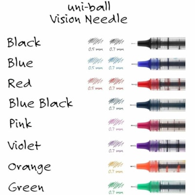 Uni-Ball Vision Needle Rollerball Pen - 0.7 mm (0.03") Fine Needle Pen Point - Black Ink - Pigment-based - Silver Barrel - 1 Each VISION NEEDLE 