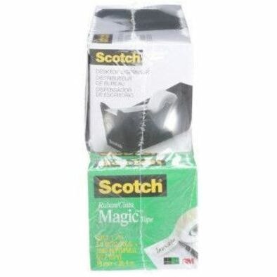 Scotch Magic Invisible Tape - 27.8 yd (25.4 m) Length x 0.75" (19 mm) Width - 0.75" Core - Matte - Transparent - Matte Acetate Backing - Acrylic Adhesive - Dispenser Included - Moisture Resistant, Yellowing Resistant, Split Resistant - For Home, School, Office, General Purpose, Wrapping, Sealing, Me BLK WITH 10 ROLLS TAPE 3/4" X 1000' 810 MAGIC TAPE