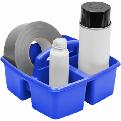Storex Small Caddy, Blue - 3 Compartment(s) - Compartment Size : 8" (203.20 mm) x 3.50" (88.90 mm) x 3.75" (95.25 mm) - 9.2" (233.68 mm) Height x 9.2" (233.68 mm) Width x 5.2" (132.08 mm) Depth - Handle, Washable, Dishwasher Safe - Blue - Plastic - 6 Pack BLUE 