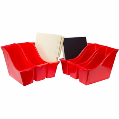 Storex Small Book Bin, Red - Sturdy, Handle - Red RED 