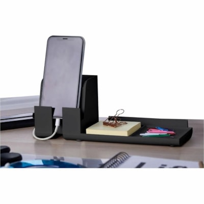 Bostitch Konnect Stackable Desk Organizer + Power Station, 4-Piece, Black - Stackable, Modular, USB Hub, Cable Management, Non-slip Feet, Non-skid Base - Rubber, Plastic - 1 DESK ORGANIZER & POWER BASE BLACK