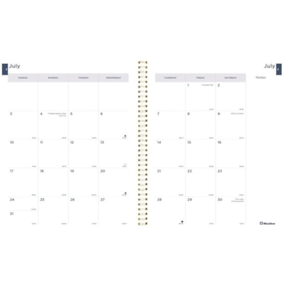 Blueline Academic Monthly Planner Spring 2022-2023 - Gold - Academic - Monthly - 14 Month - July 2022 to August 2023 - 1 Month Double Page Layout - White Sheet - Twin Wire - Desktop, Table - Gold - 11" (279.40 mm) Height x 8.5" (215.90 mm) Width - Daily Block, Telephone Section, Address Section, Dur  