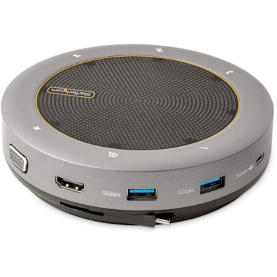 StarTech.com USB-C Speakerphone Docking Station, Mini Portable Conference Speaker/Audio Dock, VGA/4K HDMI, USB Hub, Teams/Zoom/Softphone - USB-C speakerphone mini dock; HDMI 4K 60Hz/1080p VGA video - 2x USB-A 3.2/3.1 5Gbps Hub - USB Type-C power/5Gbps data port/100W PD Pass-Through - 22in (56cm) wra  PERP 