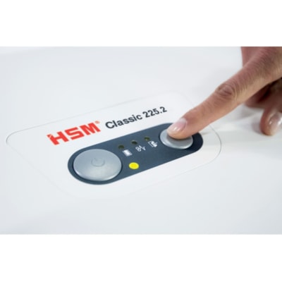 HSM Classic 225.2 Paper Shredder - Continuous Shredder - Cross Cut - 12 Per Pass - for shredding Paper - P-6 - 5.40 in/s (137.16 mm/s) - 11.8" (299.72 mm) Throat - 1.40 kW - White  TYPE II LVL 6 10 SHTS CROSSCUT SHRED SIZE .79MM X 4.8MM 31GAL